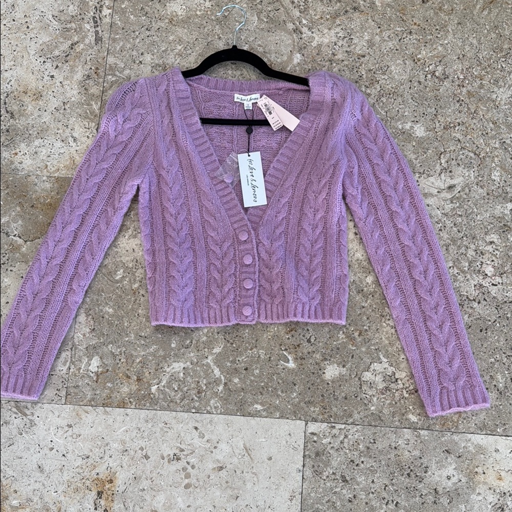 For Love & Lemons Lavender Cable Knit Cropped Cardigan